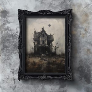 Moody Haunted House Art Print: Vintage Gothic Halloween Decor (Digital Download)