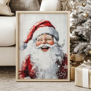 Plakat z portretem Świętego Mikołaja Whimsy, rustykalne dzieło sztuki bożonarodzeniowej, obraz olejny w stylu vintage świąteczny sezon, antyczna sztuka domowa Whimsy Nursery