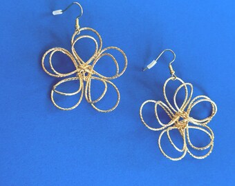 Oversized Gold Flower Earrings, Lightweight Statement Drop Earrings