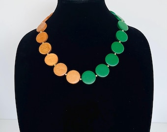 Handgemaakte houten kralenketting, geometrische statement sieraden