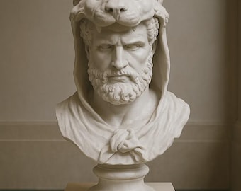 19.69 inches. Hercules Bust Sculpture  – Matte White Polyester, Mythical Home Decor