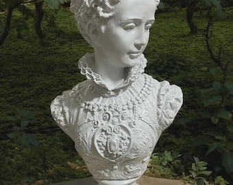 15.75 inches Marie Antoinette Bust  – Matte White Polyester Baroque Sculpture, Vintage Home Decor