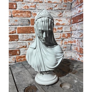 14.17 inches Veiled Lady Bust  – Matte White Polyester Statue, Classical Handmade Sculpture