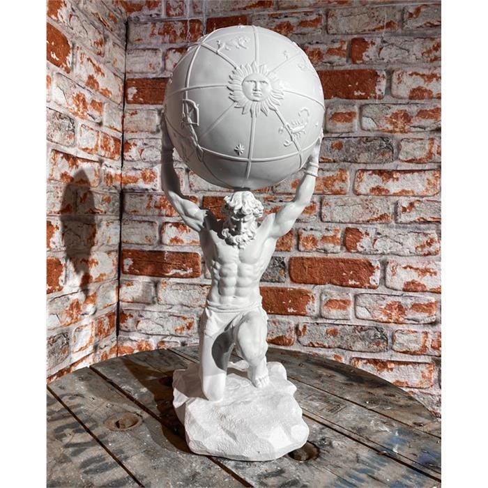 Atlas Statue: Greek Titan Holding Globe - White Resin Sculpture