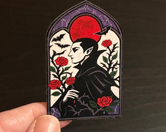 Romantic Vampire Painting Sticker, Original Hand Painted Gothic Artwork, Dark Fantasy Vinyl Decal