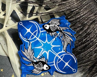 Gothic Pisces Sticker, Hand Painted Skeleton Fish Decal