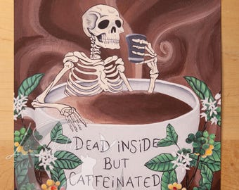 Spooky Skeleton Coffee Bar Decor, Original Acrylic Painting