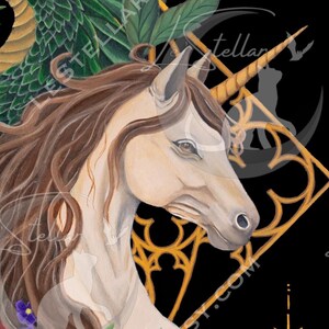 Dragon and Unicorn Art Print: Witchy Dark Academia Fantasy Painting image 10