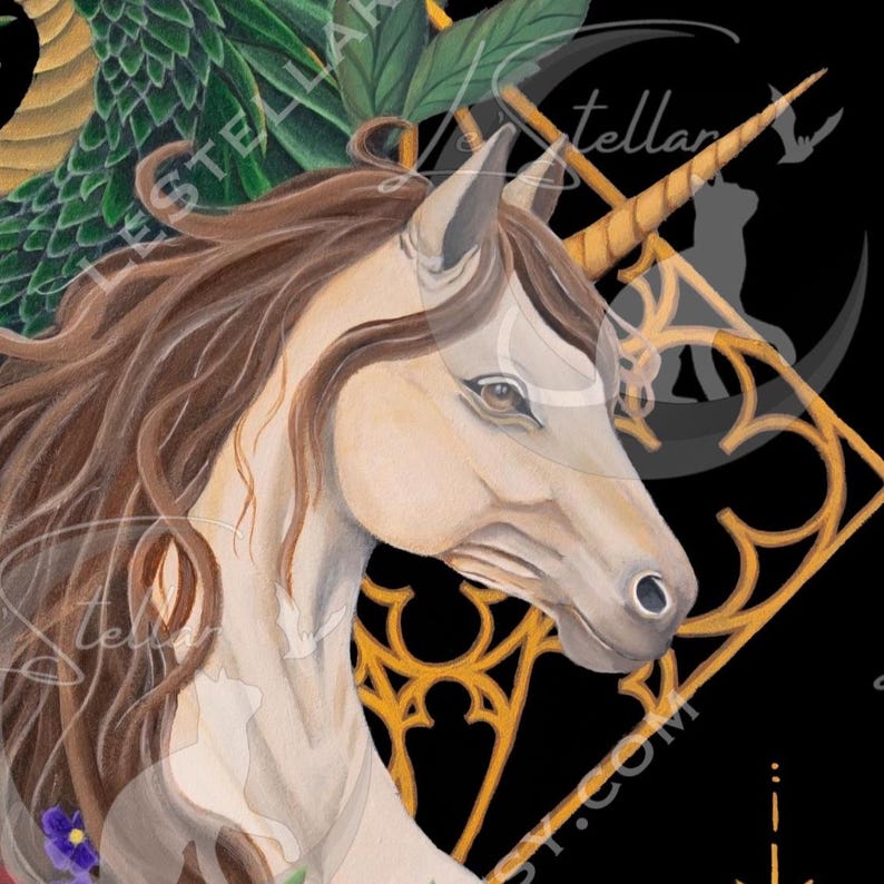 Dragon and Unicorn Art Print: Witchy Dark Academia Fantasy Painting image 10