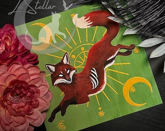 Virgo Painting with Fox Spirit Animal, Zodiac Earth Sign