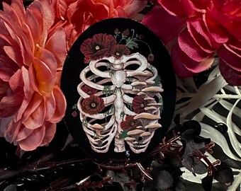 Beauty of Decay Sticker featuring Ribcage, Mushrooms and Moss, Wabi Sabi Artwork Decal