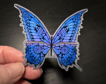 Galaxy Butterfly with Gothic Cathedral Design Sticker, Original Art