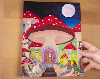Whimsical Mushroom Wall Decor, Fairy Core Original Artwork