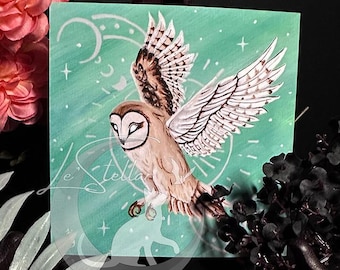Owl Celestial Painting Print: Aquarius Zodiac Art, Acrylic on Canvas
