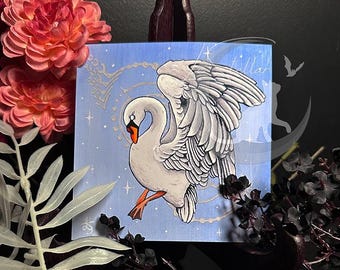 Swan Celestial Painting Print: Libra Zodiac Art, Acrylic on Canvas