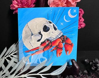 Hermit Crab Celestial Painting Print: Cancer Zodiac Art, Acrylic on Canvas