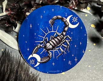 Zodiac Scorpio Hand Painted Art Sticker, Fantasy Celestial Astrology Decal
