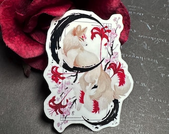 Kitsune Art Vinyl Sticker: Sumi-e Wildlife, Japanese Fox Decor - Original Hand Painted Art