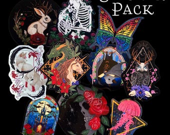 Set of Three Stickers, Dark Fantasy and Gothic Original Paintings Decals