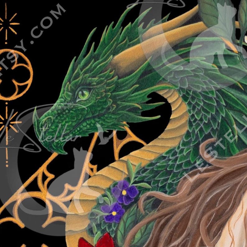 Dragon and Unicorn Art Print: Witchy Dark Academia Fantasy Painting image 9