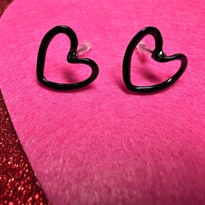 Open Black Heart Earrings Gift Valentines Earrings Black Heart Gift for Her Goth Earrings Valentines Gift