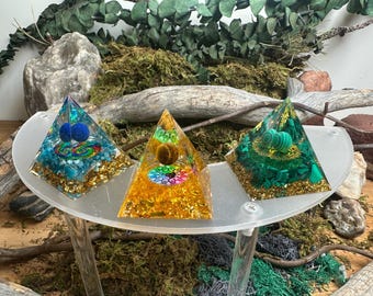 Aquamarine Lapis Lazuli Malachite or Tigers Eye Crystal Orgone Pyramid