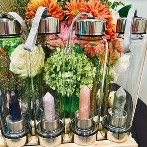 Crystal-Infused Glass Water Bottles Amethyst Water Bottle Healing Crystal Water bottle Howlite Crystal water bottle