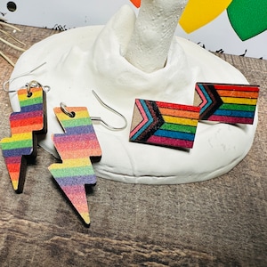 Sparkly Rainbow Lightning Bolt Earrings Pride Flag Earring LGBTQ+ Earrings LGBTQ+ Jewelry Progress Pride Earrings Rainbow Earrings Pride