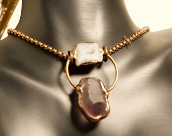 Agate and Amethyst Pendant Stone Necklace