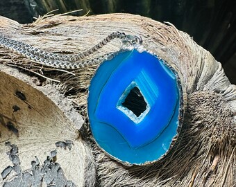 Blue Agate Geode Necklace