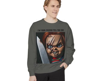 Unisex GarmentDyed Sweatshirt  80s Horror Film  Chucky Movie  Chucky clothing  Halloween Apparel - Chucky Sweatshirt