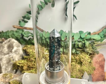 Crystal Infused Glass Bamboo Water Bottle  Various Crystals Available