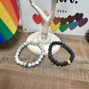 Rainbow Beaded Bracelet LGBTQ+ Bracelet Howlite Rainbow Bracelet Rainbow Black Bracelet LGBTQ+ Jewelry Rainbow Jewelry