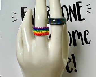 Rainbow Pride Rings LGBTQ+ Bands Pride Jewelry Rainbow Rings Colorful Rings Chakra Rings Gift for Her Gift for Him Pride Gift Beaded Ring