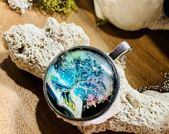 Tree of Life on a Book Glass Pendant Necklace