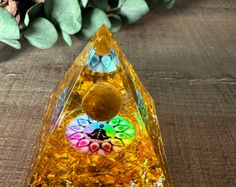 Tiger's Eye Chakra Crystal Orgone Pyramid