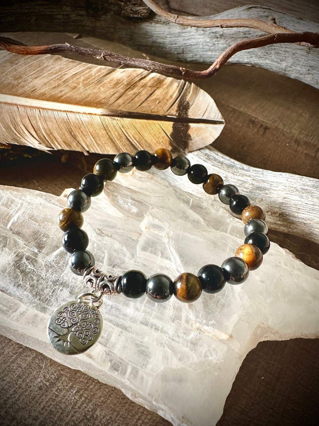 Beaded Tiger's Eye Bracelet With Tree of Life Charm Gift for Her Gift ...