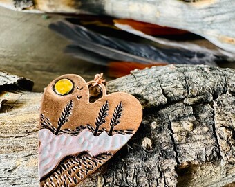 Copper Heart Winter Scape Necklace
