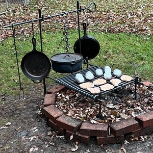 Camp Cast Iron Dutch Oven Lid Lifter and Folding Finish Camp Dutch Oven Lid  Stand can be used as Trivet, Lifter and Skillet Holder