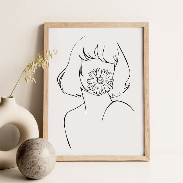 Minimalist Woman Line Art, Female Line Wall Art, Woman Artful Line Art Printable, Neutral Artful, Neutral Boho Simple DIGITAL Print