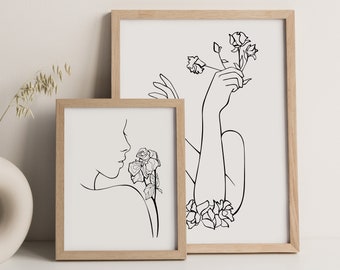 Minimalist Line Art Print Set of 2, Female Line Wall Art, Woman Artful ...