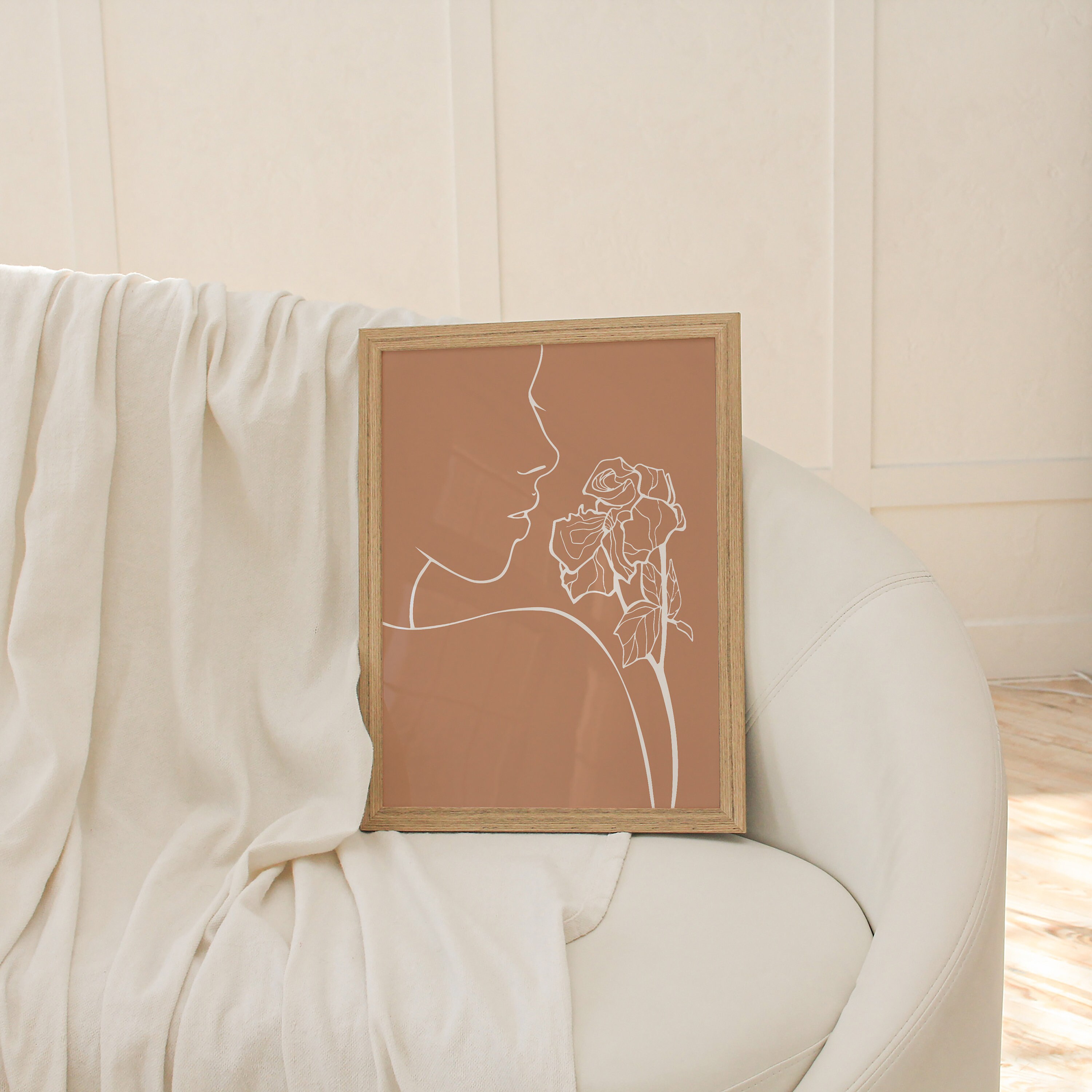 The Carmen in Neutrals - Minimalist Woman Line Artwork Print (Framed)
