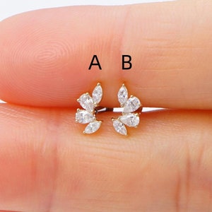 14K Solid Lab Grown Diamond Gold Fan Cartilage Stud Earrings Threadless Flat Back Conch Studs Gold Tragus Helix Studs