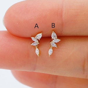 14K Solid Gold Marquise Lab Diamond Cartilage Stud Earrings Small Diamond Helix Studs Gold Threadless Earrings