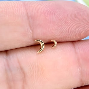 Clous d'oreilles cartilage lune en or massif 14 carats Clous tragus miniatures Boucles d'oreilles minimalistes à enfoncer dans le dos plat