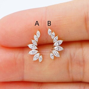 Boucles d'oreilles cartilage éventail en or massif 14 carats avec diamants Boucles d'oreilles conques sans filetage, cadeau pour elle