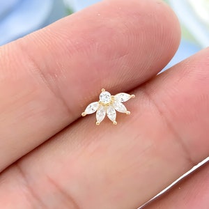 14K Solid Gold Lotus Cartilage Stud Earrings Laboratory Diamond Conch Studs Tragus Studs Spiral Studs Cartilage Piercing Earrings Push Backs