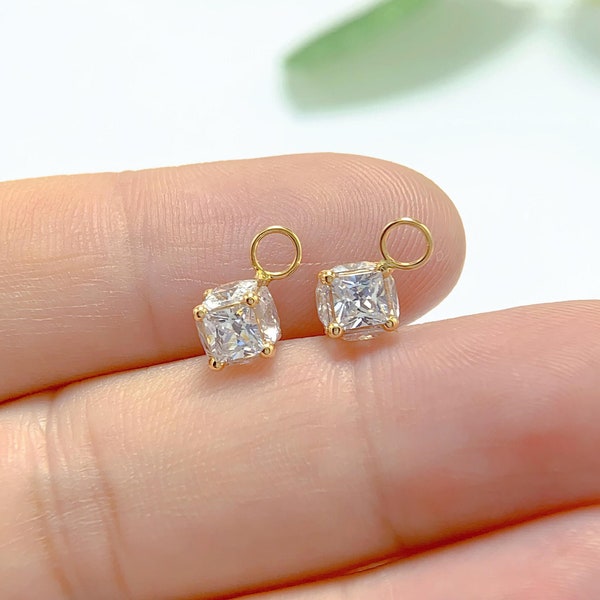 14K Gold Cube Drop Earrings, Princess Diamond Cartilage Pendant, Unique Darth Spiral Tragus Conch Ring Pendant