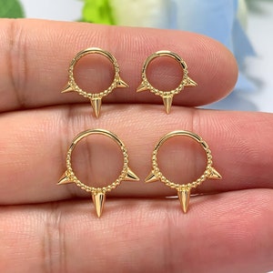 14K Solid Gold Spike Hinged Septum Segmented Hoop,Gold Daith Single Clicker Hoop,16G Earlobe Conch Cartilage Piercing Jewelry