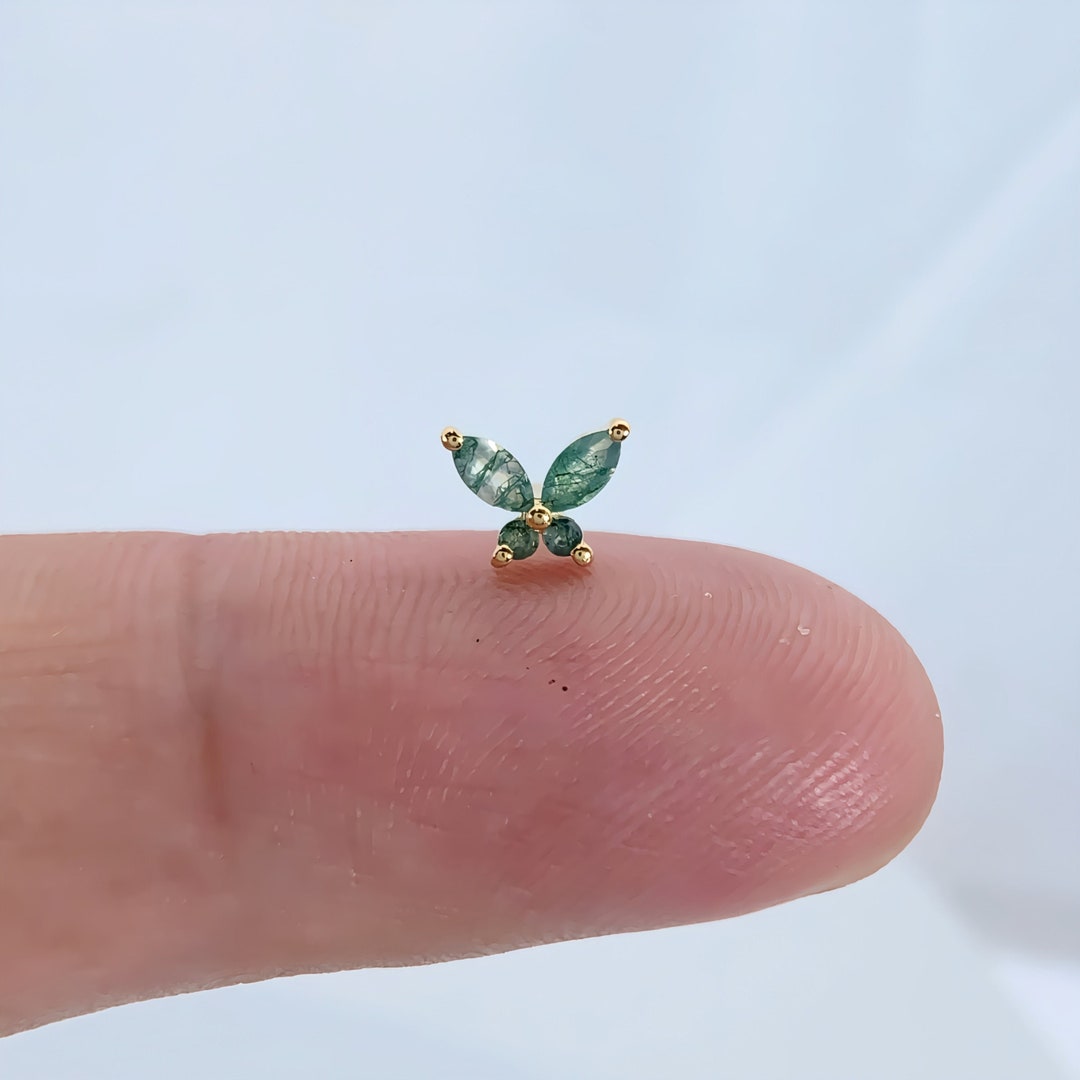 14K White Gold Moss Agate Studs  MAGSTUD main image 0